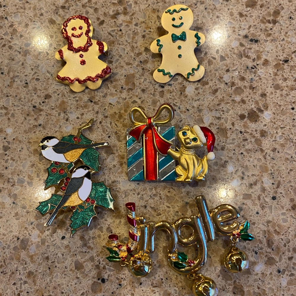 Five Christmas holiday pins